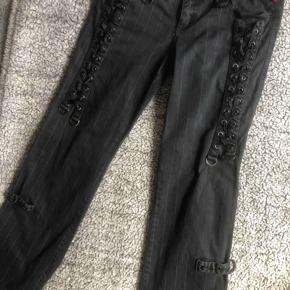 Tripp NYC Black Pinstripe Lace-Up Boot Cut Pants RARE